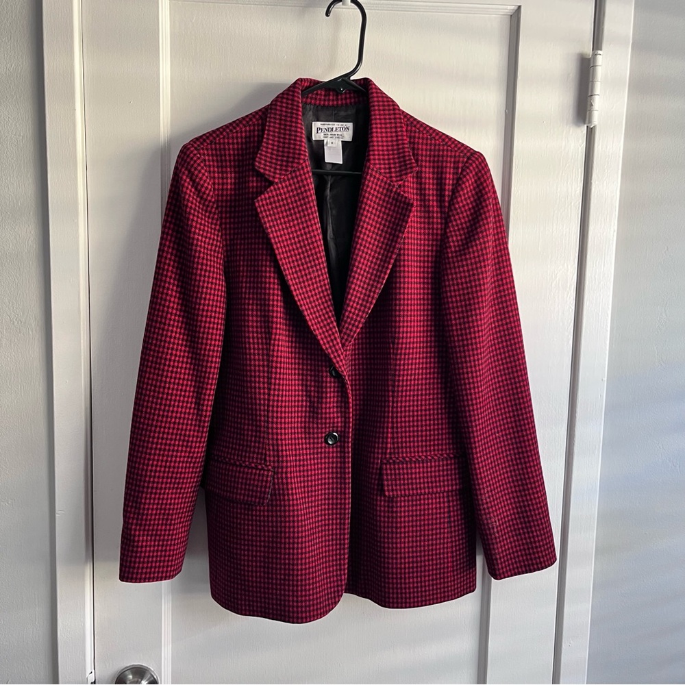 Pendleton Houndstooth Red and Black Blazer Sz 8